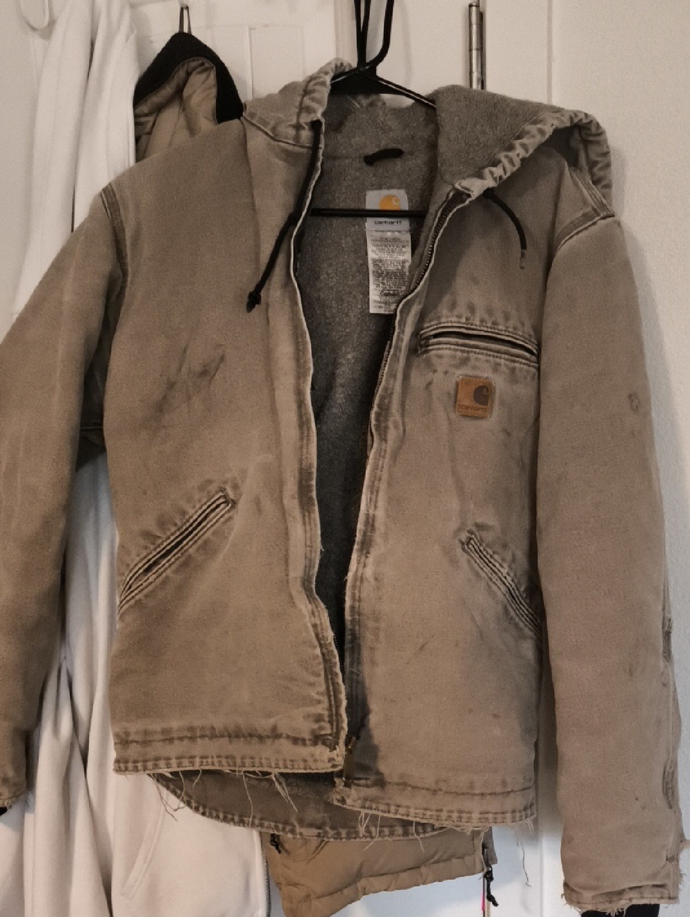 Carhartt Tan Hooded Vintage And Rare Jacket With Distressed Look